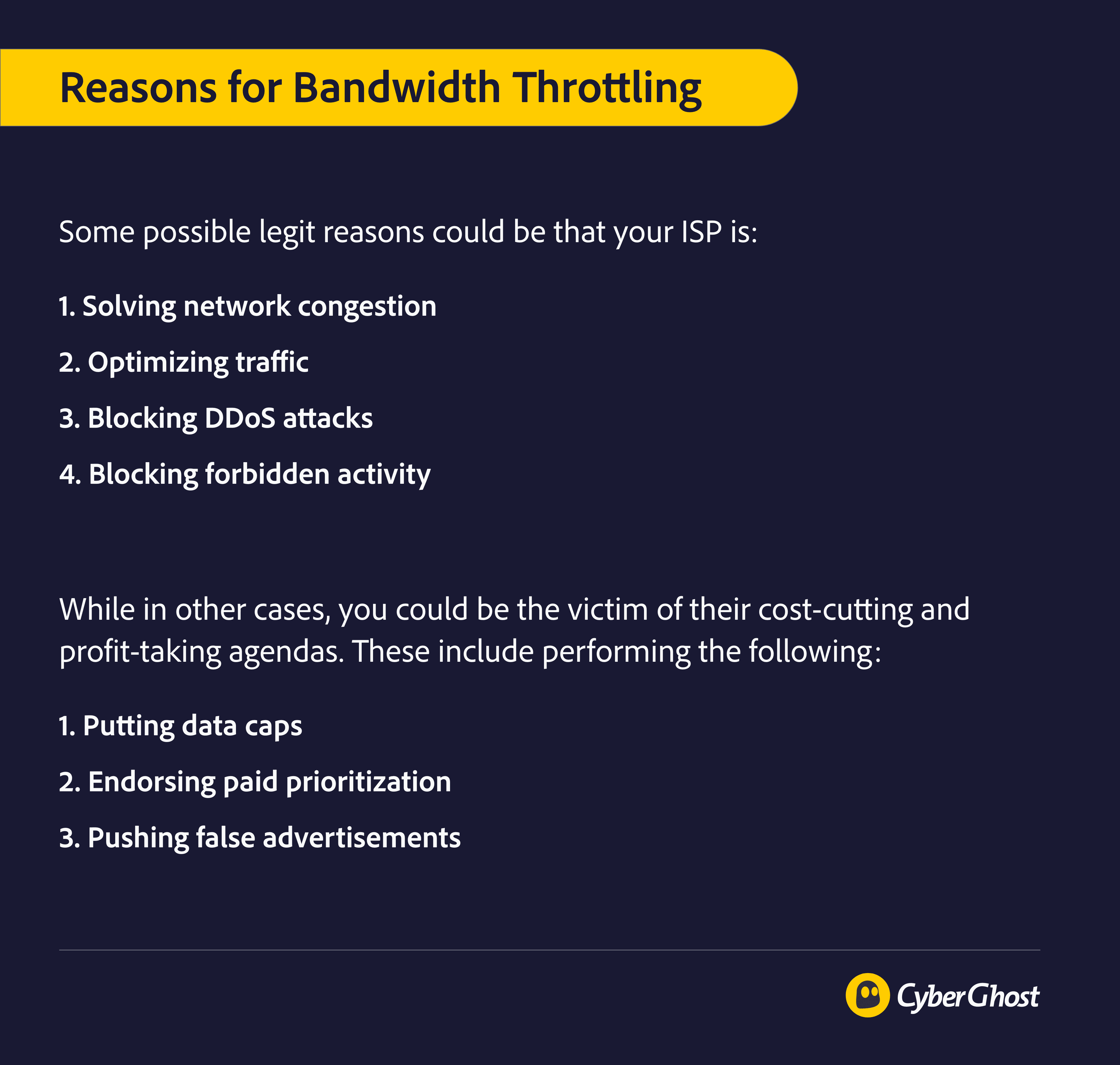 Reasons for bandwidth throttling by CyberGhost VPN