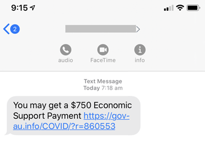 Fake stimulus offer sent through SMS message