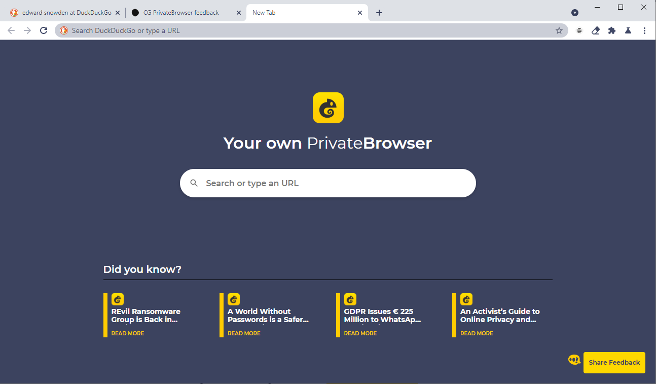 CyberGhost Private Browser homepage