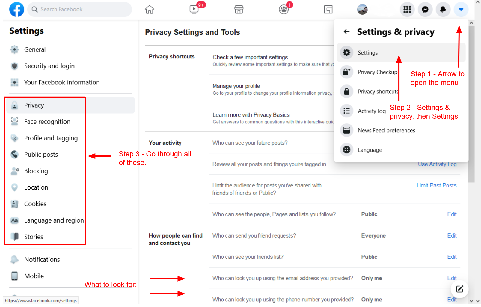 Facebook's browser privacy settings.