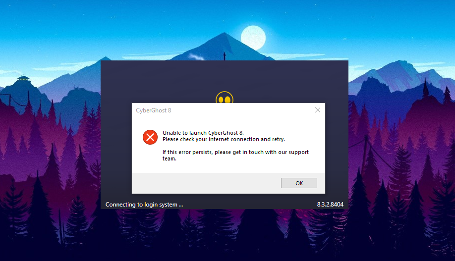 CyberGhost Windows error message: 