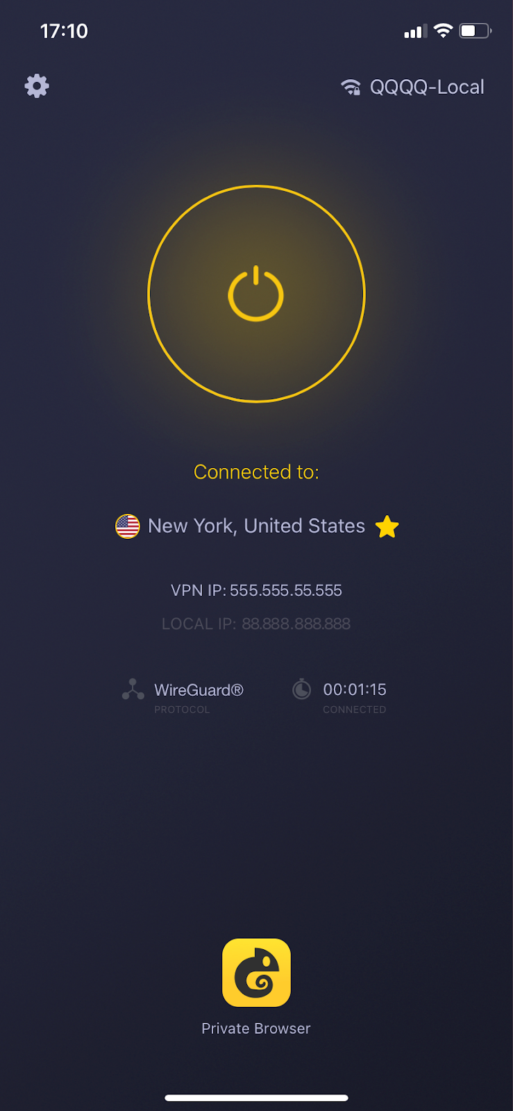 CyberGhost VPN iOS app showing ‘disconnected’ and ‘connected’ home screens.