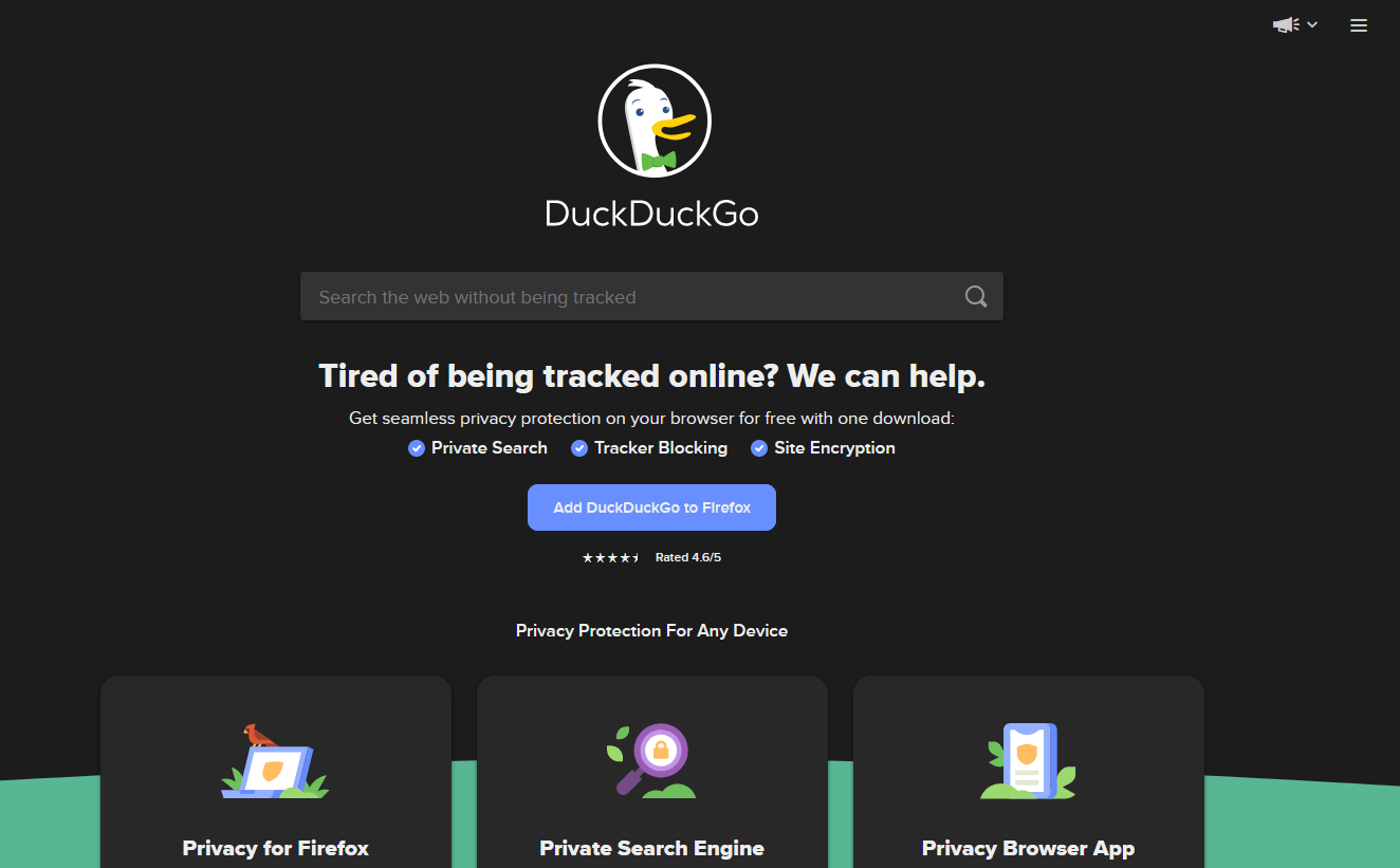 DuckDuckGo's onion homepage