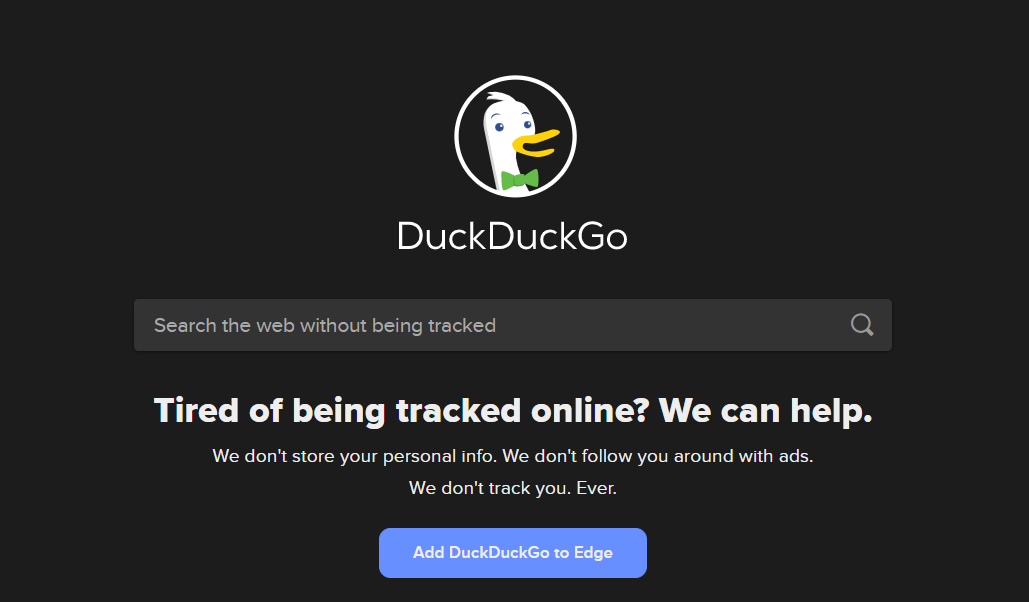 DuckDuckGo Home page