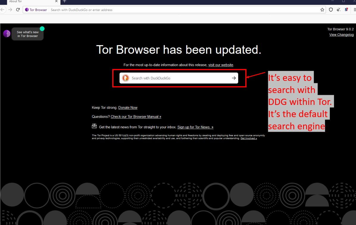 Tor browser home page