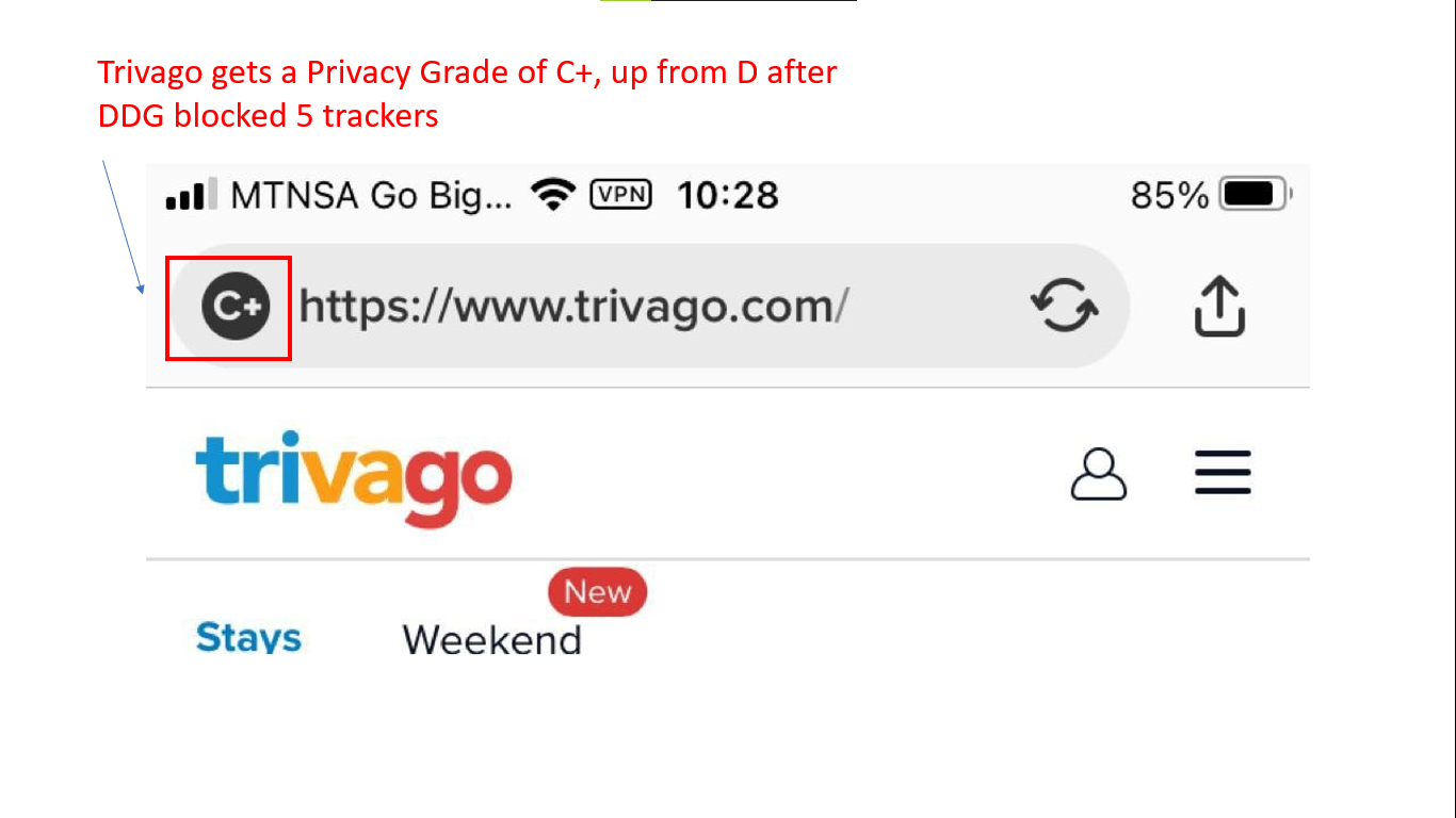 DuckDuckGo Privacy Grade icon in mobile browser