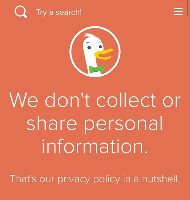 DDG privacy policy home screen