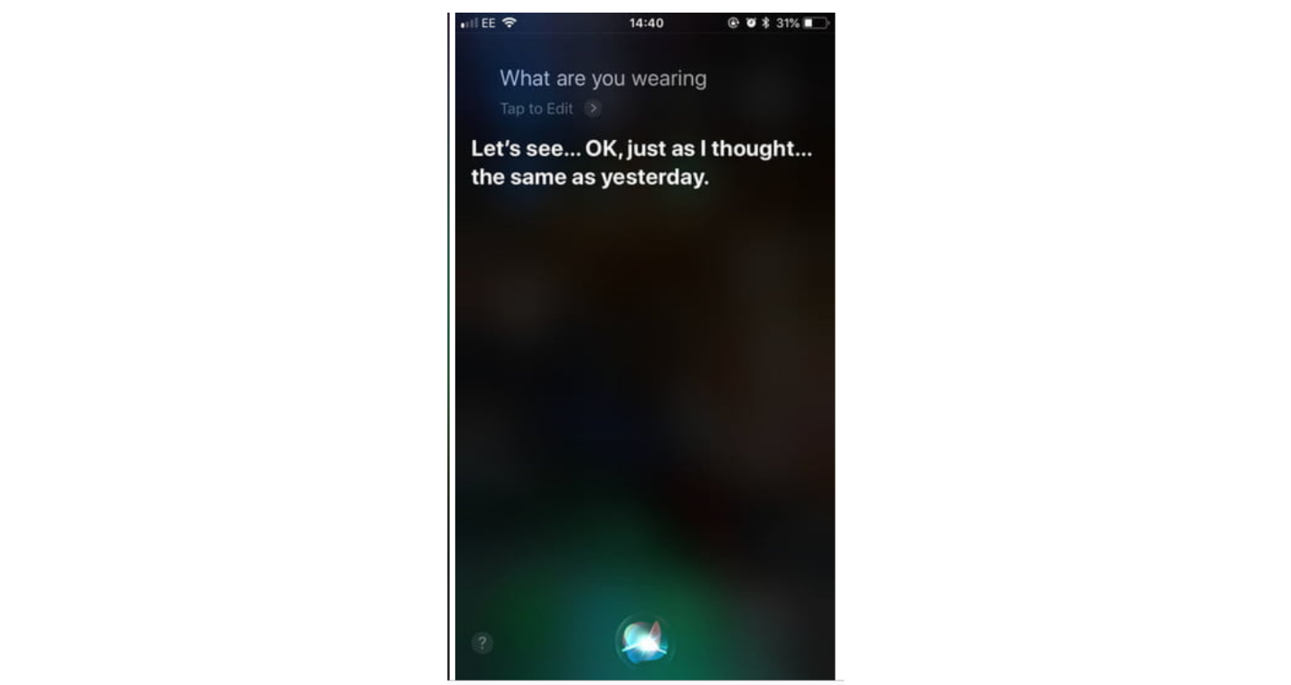 iPhone screen with Siri’s reply to question