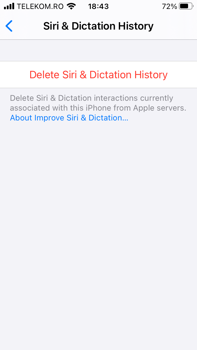 Screenshot of Siri & Dictation History tab.
