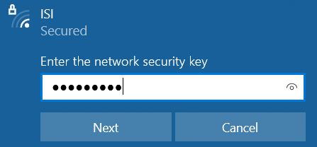 Entering network security key on Windows