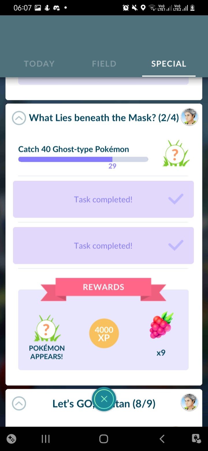A nearly completed Pokémon Go challenge to collect 40 ghost-type Pokémon