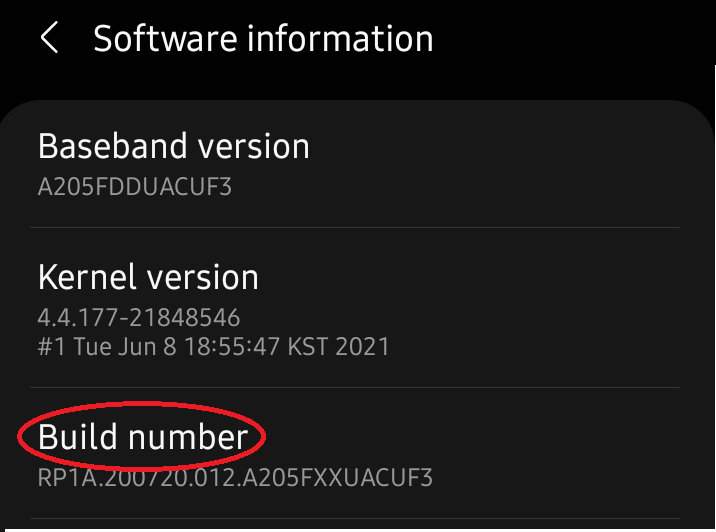 Software information on an Android phone