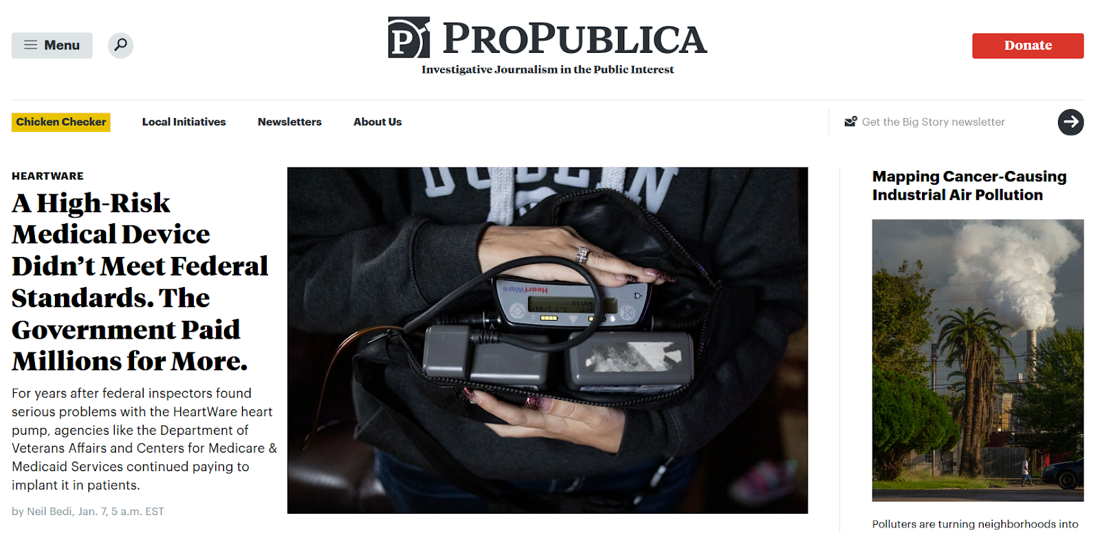 News articles on the ProPublica homepage.