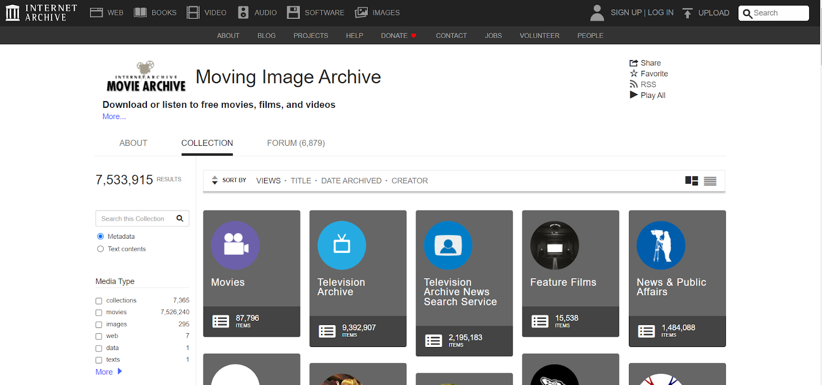 Internet Archive - Moving Image Archive page